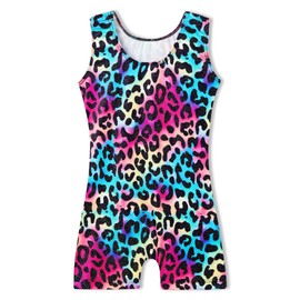 Domusgo Girls Gymnastics Leotards Size 6-7 Years Old One Piece Glitter Rainbow Leopard Biketard with Short