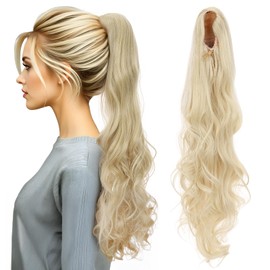 TESS Wavy Ponytail Extension, Drawstring Clip in Ponytail Hair Extensions, Long Hair Extensions, 24 Inches 160g, Bleach Blond