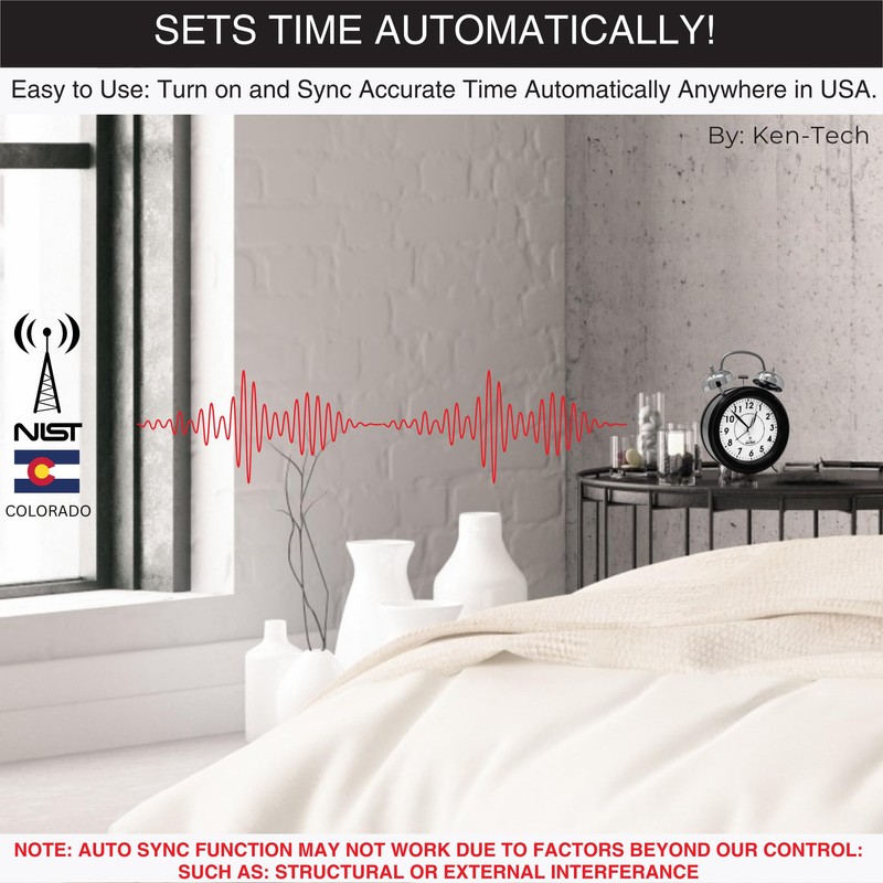 KEN-TECH Atomic Retro Twin Bell Alarm Clock Alarm Clocks for