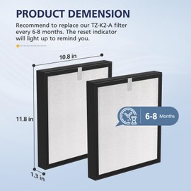 TZ-K2 Replacement Fil-ter Compatible with ToLife TZ-K2 Air Puri-fier for Home Large Room, 3-in-1 HEPA High-Efficiency Activated Carbon TZ-K2-A Fil-ter, 3 Pack