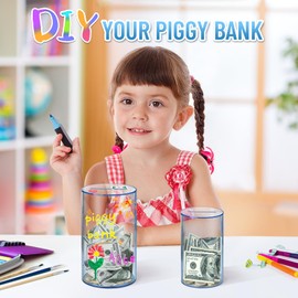 hizgo Kids Adults Piggy Bank, Small Clear Blue Piggy Bank for Kids Adults Must Break to Open, Unopenable Acrylic Savings jar, Size 5.9" H x 3.55" Diameter (Small)