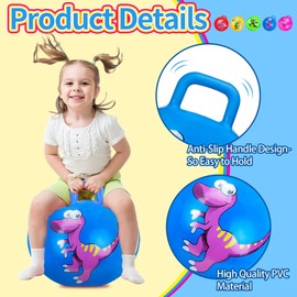 Hymaz 5 Pcs 18 inch Hopper Ball, Dinosaur Toddler Ride On Toys, Bounce Balls with Handles and Air Pump for Kids 2-6 Years, Jumping Hopping Ball for Girl Boy Outdoor Garden Fun Races