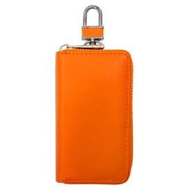 Key Case Women's Men's Smart Key Case PU Leather 6 Row Multi Function Card Pocket Storage raundozippu - orange