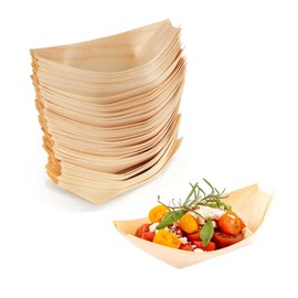 Wood Boat Plates,50 Pcs Bamboo Plates Wood Boat Plates Bamboo Plates Reusable Tableware Snack Bowl Serving Bowl for Fingerfood Currywurst Pommes Sushi 5 Inch