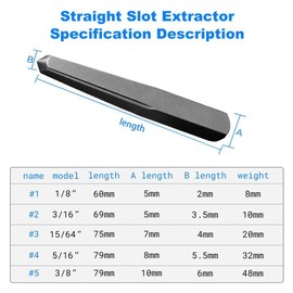 Uadme Easy Out Bolt Extractor Set, 5 Sizes Damaged Screw Remover Square Type, Straight Fluted Stripped Screw Broken Spark Removal for DIY and Home Repairs