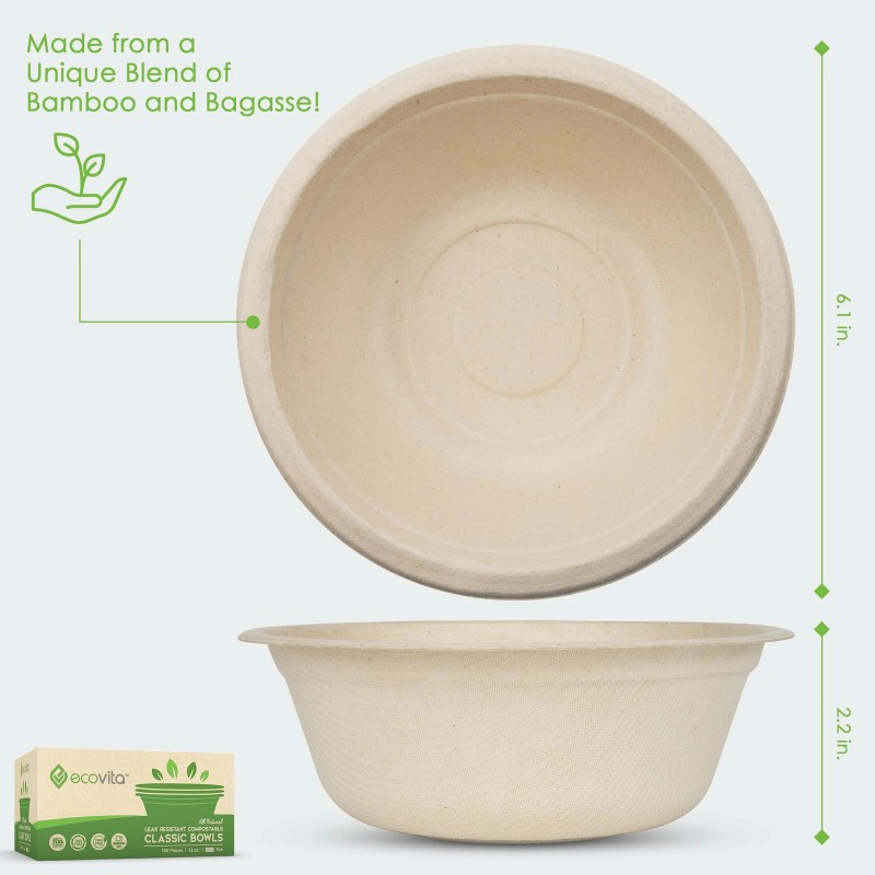 100% Compostable Paper Bowls [16 oz.] – 150 Disposable Bowls