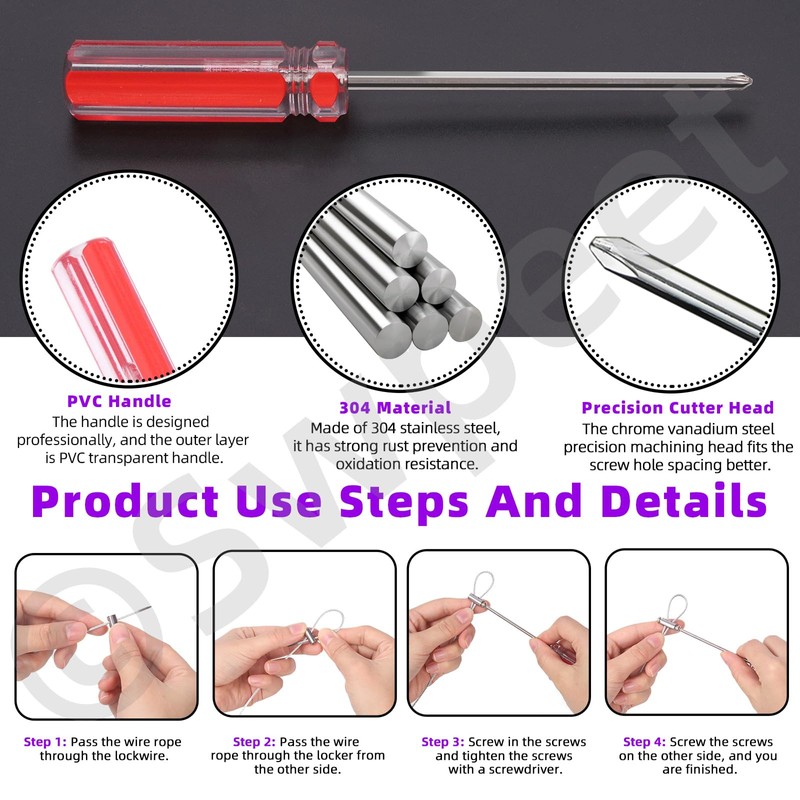 Swpeet 121Pcs Adjustable Wire Rope Clips Clamp and Aluminum Crimping