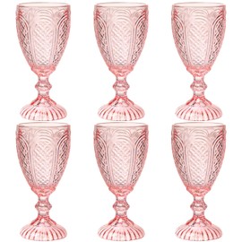 Pink Wine Glasses set of 6,colorful glass goblets made from Solid glass colors, vintage pink glassware, drinking glasses for, wedding, birthday,or fancy glassware for everyday.