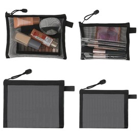 LIANHATA Mesh Cosmetic Pouch, Makeup Pouch, Set of 4, Cosmetic Storage, Trinket Case, Nylon, For Business Trips, Travel, Medium, Large