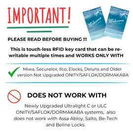 Hotel RFID KeyCard, Touchless Key Card (Pack of 200 Keys) Compatible with Saflok, Kaba, Onity, Ilco, and Securelox.