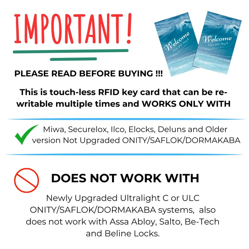 Hotel RFID KeyCard, Touchless Key Card (Pack of 200 Keys)