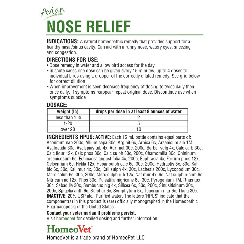 HomeoPet Avian Nose Relief, Safe and Natural Bird and Chicken