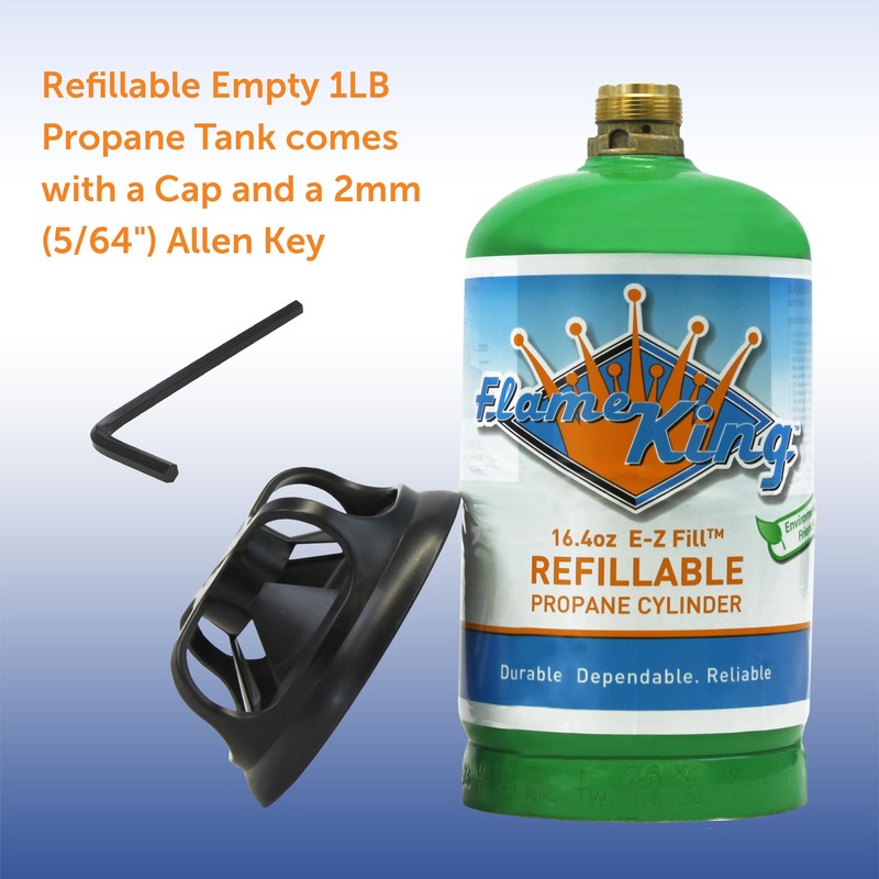 Flame King Refillable 1LB Empty Propane Cylinder Tank - Reusable
