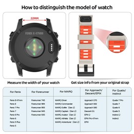 U-LIMVE Watch Band for Garmin Fenix 8 47mm/Fenix 7 Pro/Fenix 7/Fenix 6 Pro/Fenix 6/Fenix 5/Epix Pro 47mm/Fenix E, 22mm Silicone QuickFit Band for Garmin Forerunner 965/955/945/935/745