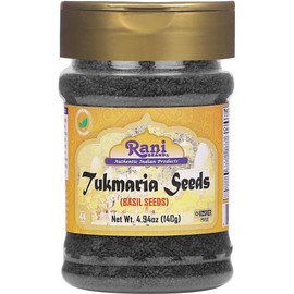 Rani Tukmaria (Natural Holy Basil Seeds) 4.94oz (140g) PET Jar Used for Falooda / Sabja Dessert, Spice & Ayurveda Herbal ~ Gluten Friendly | NON-GMO | Kosher | Vegan | Indian Origin