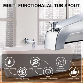 2 Pack Slip on Tub Spout with Diverter, Compatible with American Standard 8888026.002 Tub Spout, Bathroom Bathtub Faucet, Fits 1/2" Copper Water Tube(5/8" Diameter), Polished Chrome, 5/32" Hex Wrench