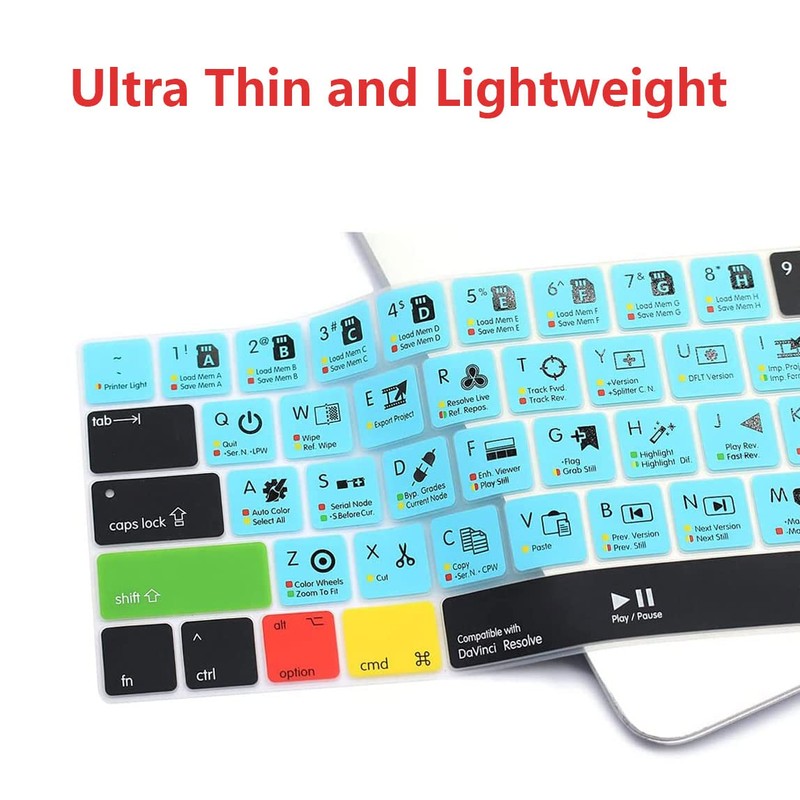 Davinci Resolve Shortcuts Keyboard Cover for 2016-2024 M1/M2 MacBook Pro