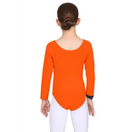 Hamishkane Children's Girls' Microfibre Jersey Dance Gymnastics Ballet Long Sleeve Bodysuit Top, neon orange