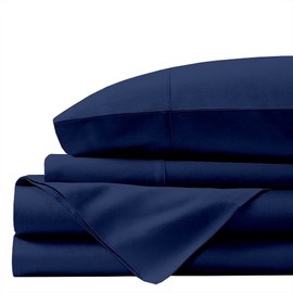 ARlinen 4-Piece Split Top Queen Sheet Set – 100% Cotton, 15-Inch Deep Pocket - Adjustable Queen Bed Sheets with 34-Inch Top Split Fitted Sheet, Navy Blue