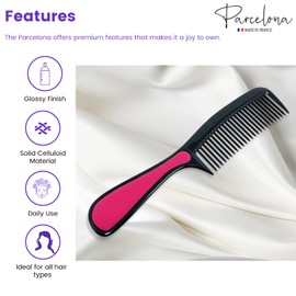Parcelona French Professional Salon Smooth Detangling Black and Fuchsia Celluloid Anti-static Hair Comb with Handle