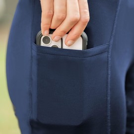 Equinavia Classic Womens Silicone Full Seat Horse Riding Pants with Phone Pockets | Equestrian Breeches Schooling Tights - Deep Blue - XL