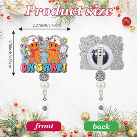 Obookey Christmas Badge Reel Retractable with Clip, Cute Nurse Gingerbread Women Name Tag Badge Reels, Funny ID Card Badge Holder for Nursing Doctor CNA ICU MA Worker Student Teacher Gifts