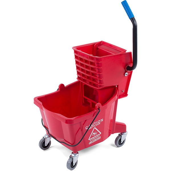 Carlisle FoodService Products Mop Bucket with Side-Press Wringer for Floor Cleaning, Restaurants, Office, And Janitorial Use, Polyproylene, 26 Quarts, Red