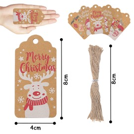 Koogel Christmas Gift Tags, Pack of 120 Kraft Paper Labels with 1 Roll of String for Christmas Decoration, Gift Wrapping, 22 x 16 x 1.5 cm