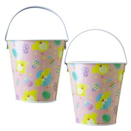 Widdle Gifts Ltd Easter Baskets, Buckets, Accessories - Set of 2 Mini Metal Buckets Egg/Happy Easter