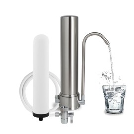 Amwater Countertop Water Filtration System, 5-Stage Stainless Steel Countertop Filter, 8000 Gallons Water Filter-Reduction of Lead, Chlorine, Heavy Metal Bad Odors (1 Filter Included)