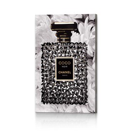 HILL WEST Perfume Bottle Canvas Wall Art - Glam Fashion Picture Black White Modern Painting Contemporary Floral Prints Artwork Ideal for Girls Makeup Room Bedroom