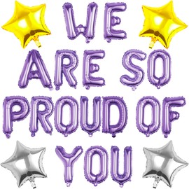 Pargleev We Are So Proud Of You Balloons with Star Hanging Foil Balloons Letter for 2025 Grad Graduation Retirement Party Decorations Purple