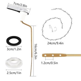 Toilet Handle Replacement Kit Side Mount Universal Toilet Tank Trip Lever Flush Handle with Stainless Steel Flapper Chain Flusher Handles Compatible with American Standard/Mansfield Toilet