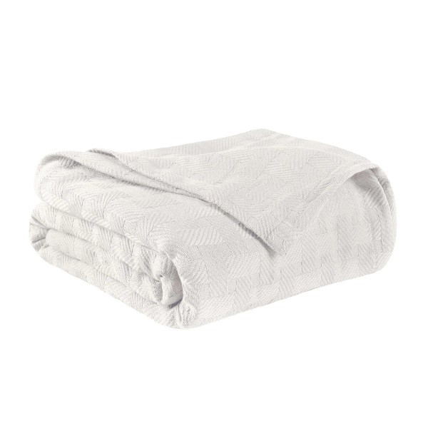 HomeRoots King White Cotton Basketweave Geometric Blanket