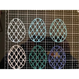 Handmade 6pc blueish turquoise mix media easter eggs die cut cardstock embellish for card