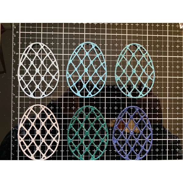 Handmade 6pc blueish turquoise mix media easter eggs die cut