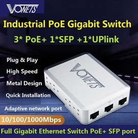 VONETS Industrial PoE Gigabit Switch Gigabit Ethernet Network Switch Ethernet RJ45 Splitter Plug&Play 10/100/1000M 5 Ports Metal Design Universal for Network Devices VSP510