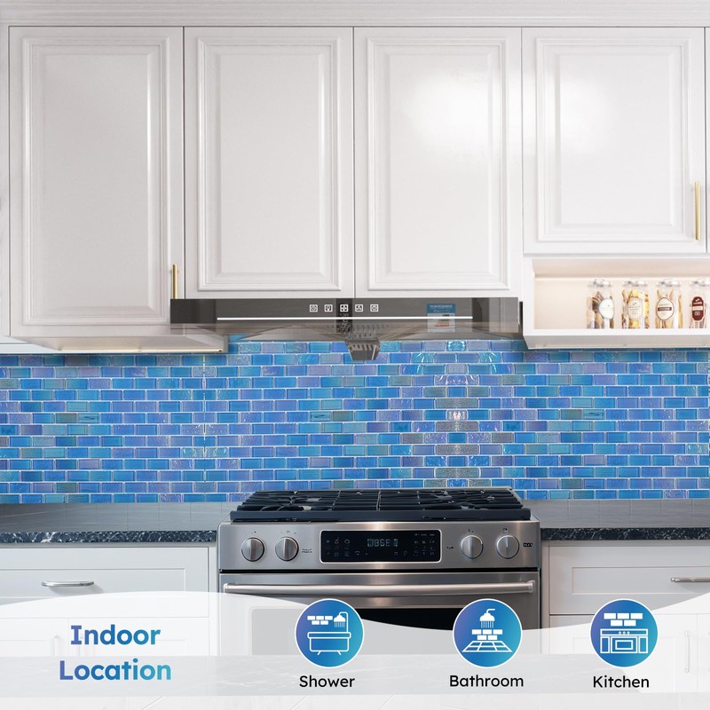 Diflart Glass Mosaic Tiles, Iridescent Blue, 1x2 Inch Brick, Glass