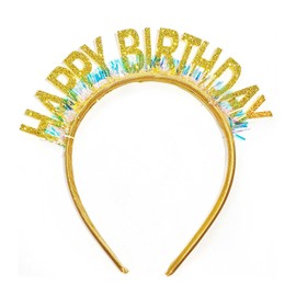 EKEFE Happy Birthday Headband Birthday Crown Glitter Birthday Girl Tiara Headpiece for Women Girls Party Accessories (Gold)