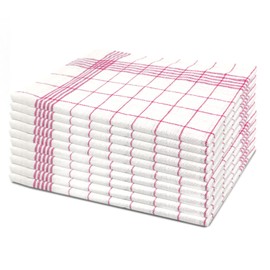 Set of 10 Tea Towels in Red Checked – Absorbent & 100% Cotton for Kitchen + Household 50 x 70 cm – Lint-Free Cotton Tea Towels & Kitchen Towels Non-Pilling with Practical Hanger, Premium