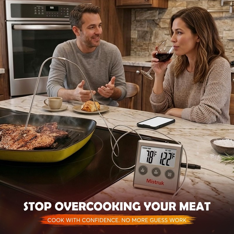 Mistruk Digital Thermometer for Cooking with Stainless Steel Probe &