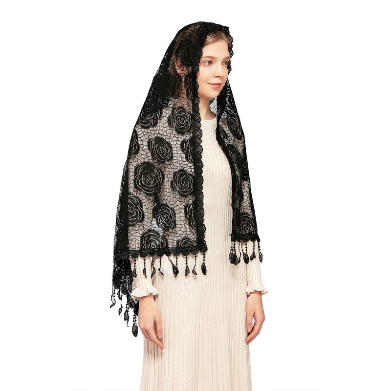 Wgior Rose Rectangular Chapel Veil Scarf Catholic Church Veils Mantilla