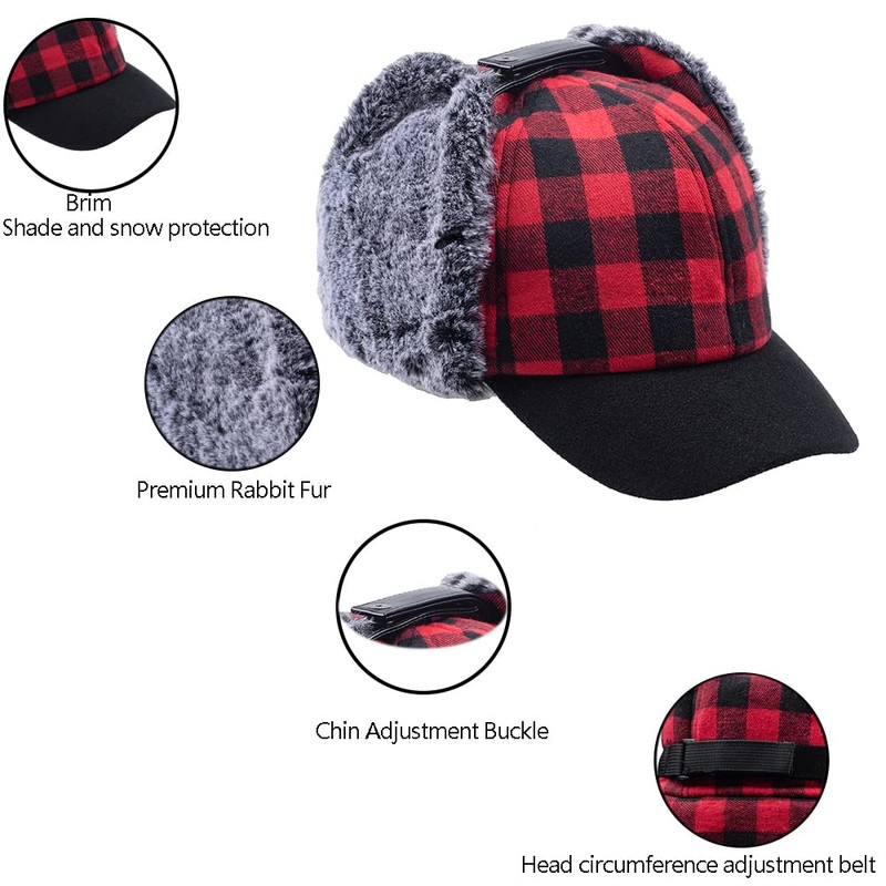 Winter Buffalo Plaid Trapper Hunting Hat Lumberjack Hat Ear Flaps