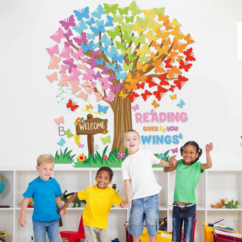 Justforjoyful 148Pcs Tree Classroom Bulletin Board Decor Reading Gives You