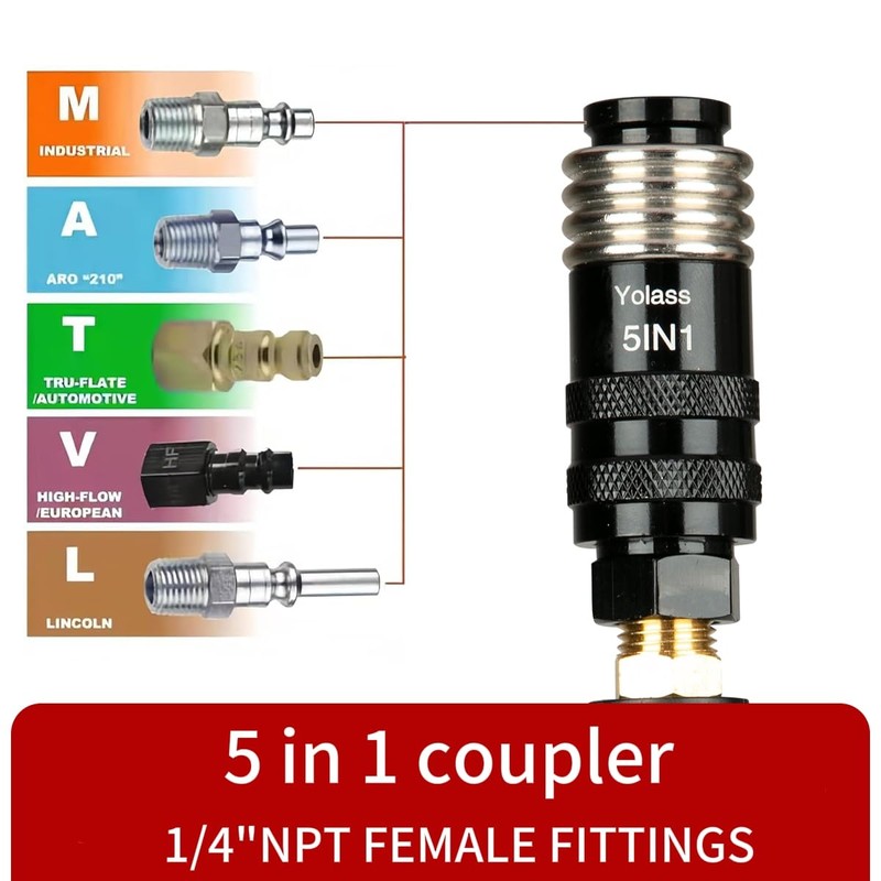 Yolass 5 In 1 Universal Quick Industrial Air Coupler, Air