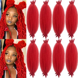 16 Inch Red Springy Afro Twist Hair 8Packs Kinky Braiding Cuban Twist Hair Pre-Separated Spring Afro Wrapping HairExtensions for Women(16Inch,Red#)