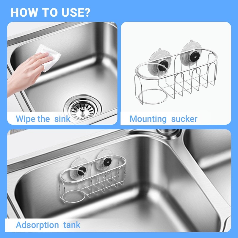 WSOQYYEO No-Drill Sink Caddy Organizer with Suction Cups, 7.87 Inch