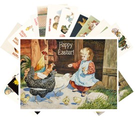 PIXILUV Vintage Postcards (24 pcs 4"x6" each) EASTER Chicks and Kids Vintage Notecards Retro Easter Greeting Card Reprint