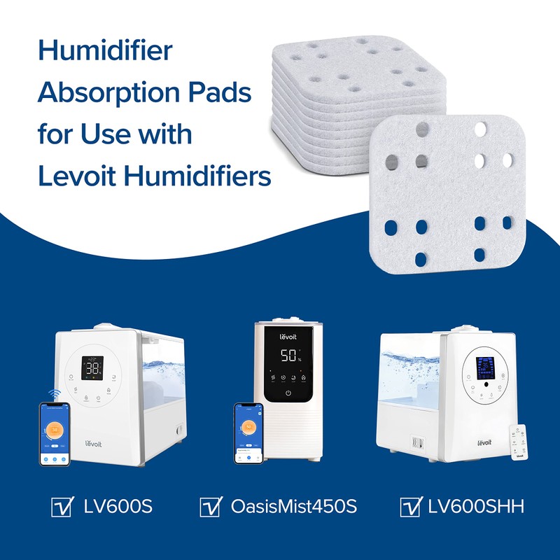 LEVOIT Humidifier Replacement Filters 10-Pack, Mineral Absorption Pad,Compatible with LV600S,LV600HH,OasisMist450S,Capture