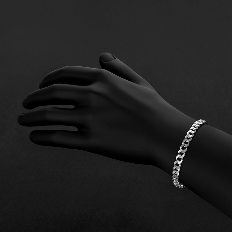 6.5mm Solid .925 Sterling Silver Flat Curb Chain Bracelet, 9